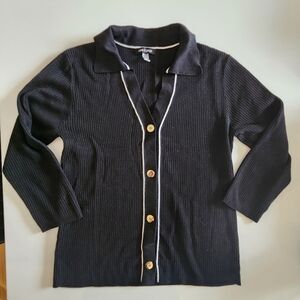Cable and Gauge 3/4 Sleeve Contrast Sweater NWOT